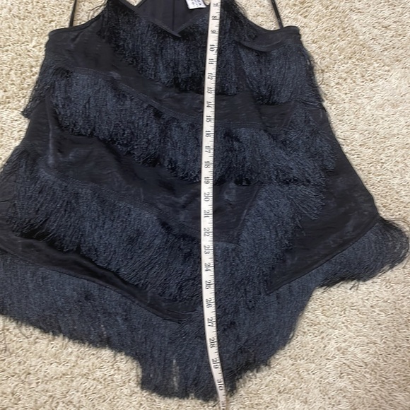 JOA Fringe & Satin Black Asymmetrical Racerback Halter Top Edgy Moto Sexy Size M - Picture 8 of 12